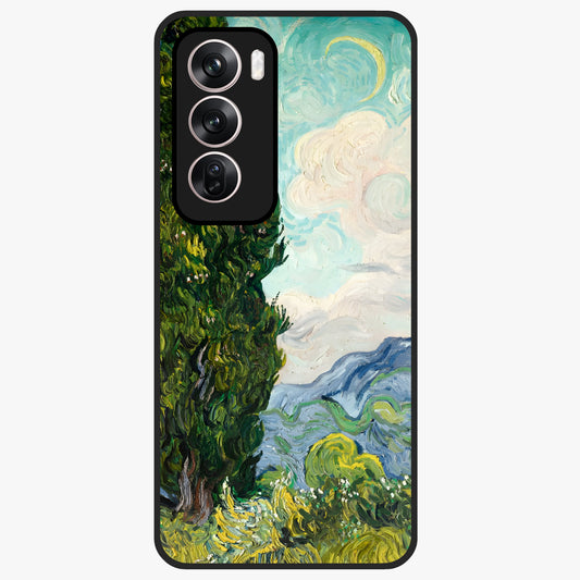 Van Gogh Vintage Art Glass Case showing flat back view with vintage painterly artwork inspired by Van Gogh style and glossy glass finish.