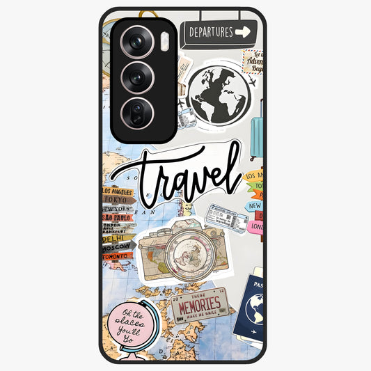 Wanderlust Journal Glass Case showing flat back view with travel inspired artwork and glossy glass finish.