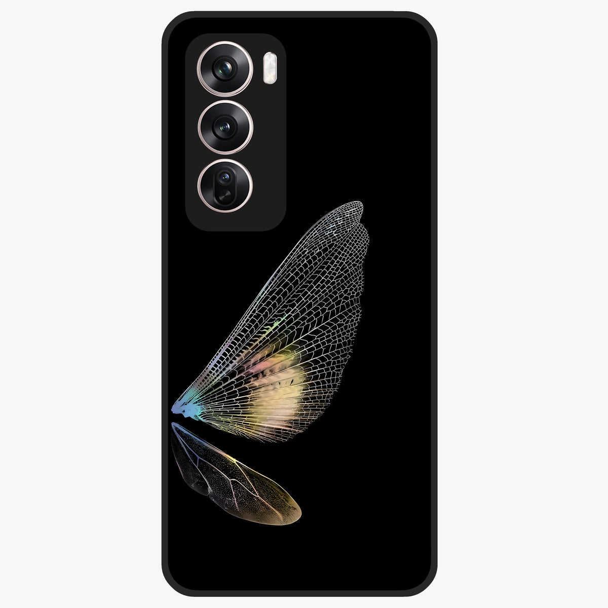 Whispers Of Wings Glass Case showing flat back view with graceful wing inspired artwork and glossy glass finish.