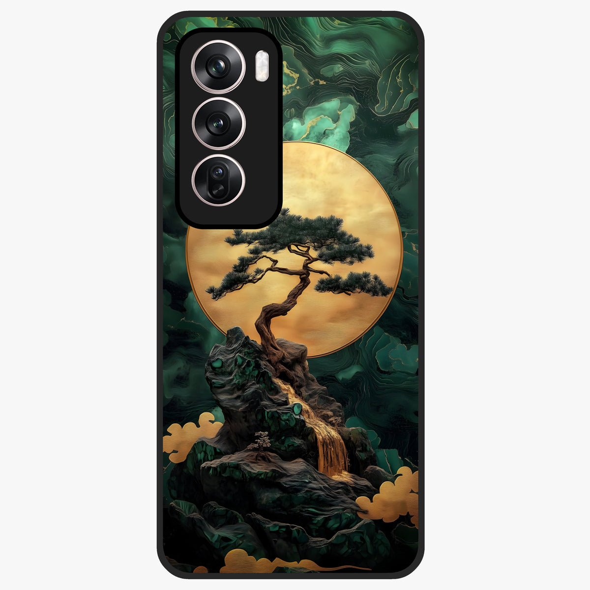 Zen Moon Rise Glass Case showing flat back view with calm moonrise artwork and glossy glass finish.