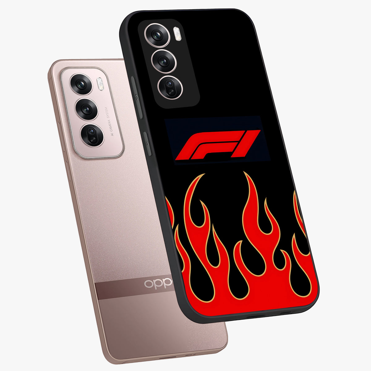 Fire F11 Glass Case displayed in angled mockup highlighting bold fire inspired graphic with energetic aesthetic style.