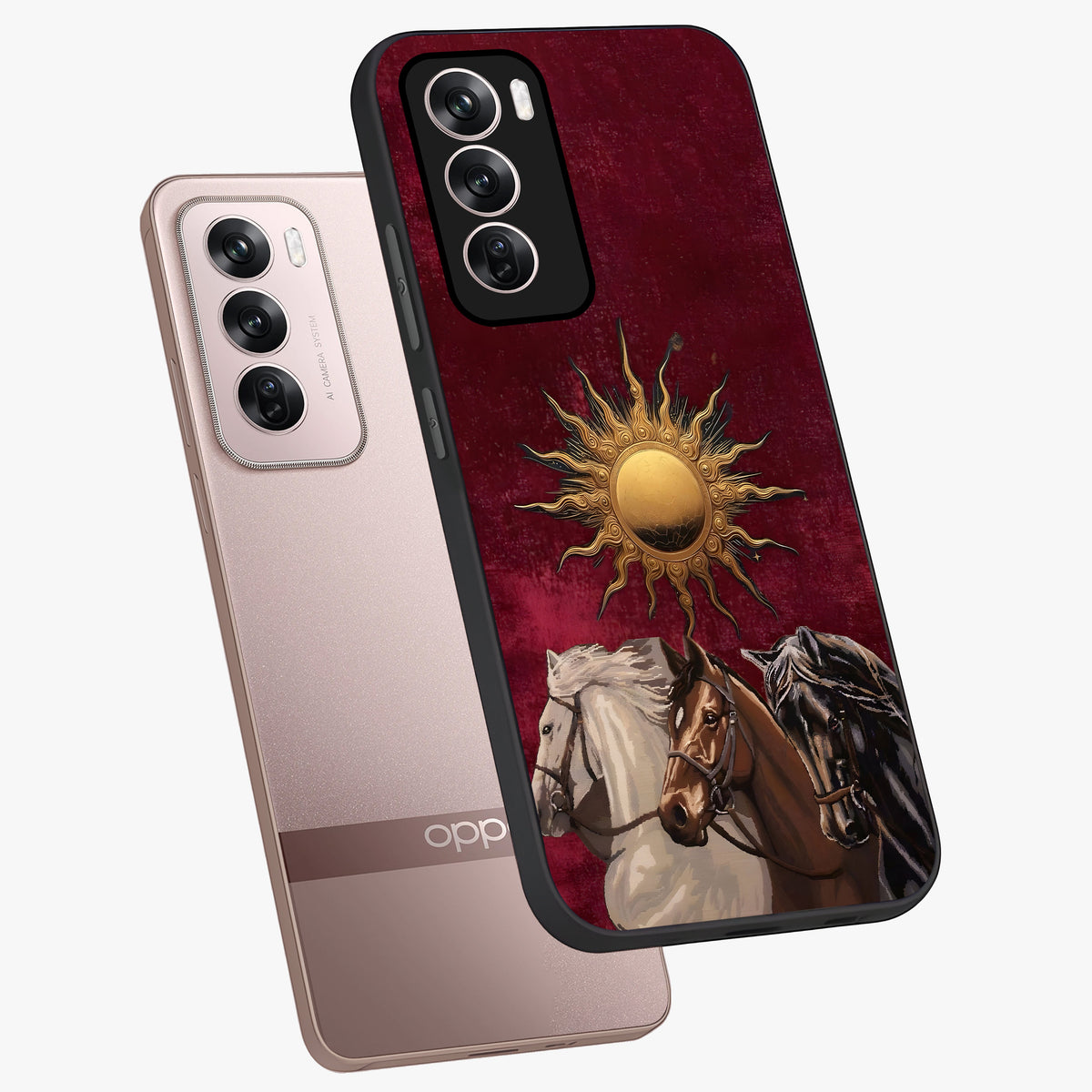 Solar Riders Glass Case displayed in angled mockup highlighting powerful rider illustration with radiant solar aesthetic.