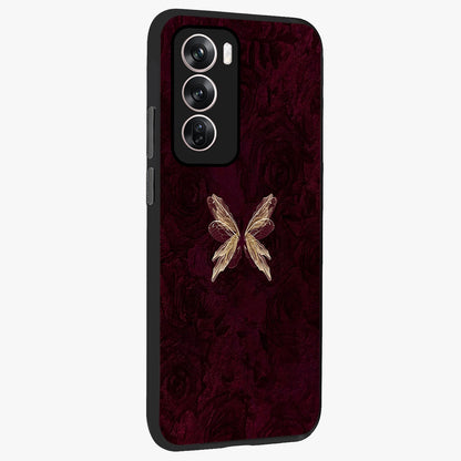 Crimson Fade Butterfly Glass Case upright view showcasing graceful butterfly artwork with soft crimson fade effect.