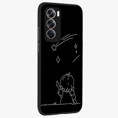 Line Art Girl With Shooting Stars Glass Case upright view showcasing delicate shooting stars artwork with minimal artistic theme.