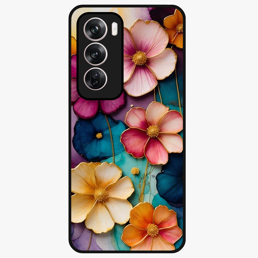 Artlyn Grace Flower Pattern Glass Case showing flat back view with elegant floral pattern artwork and glossy glass finish.
