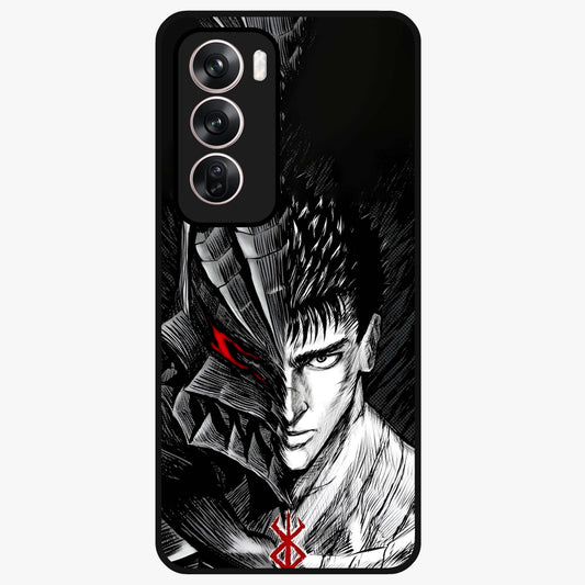 Berserker Blood Oath Glass Case showing flat back view with fierce warrior inspired artwork and glossy glass finish.
