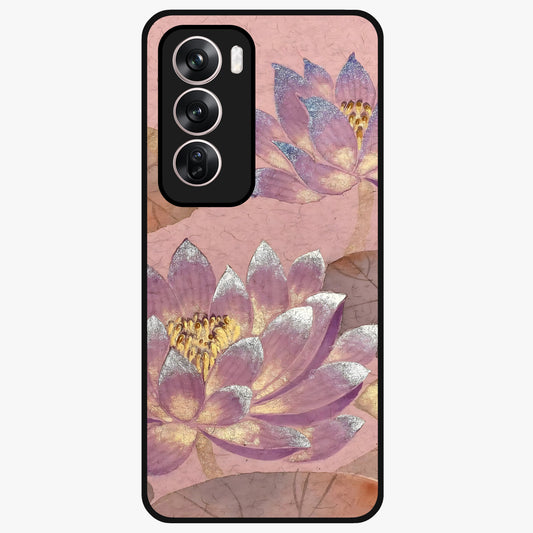 Blossom Mist Lotus Glass Case showing flat back view with serene lotus blossom artwork and glossy glass finish.
