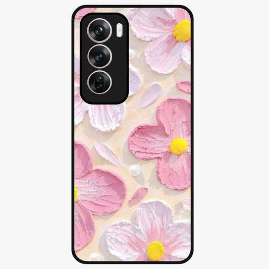 Blush Bloom Texture Glass Case showing flat back view with soft blush floral texture artwork and glossy glass finish.