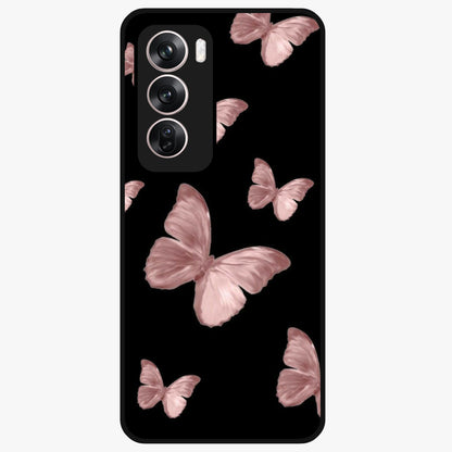 Butterfly Pattern Glass Case showing flat back view with elegant butterfly pattern artwork and glossy glass finish.