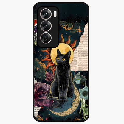 Celestial Black Cat Glass Case showing flat back view with mystical black cat artwork and glossy glass finish.