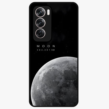 Cosmic Moon Glow Glass Case showing flat back view with glowing moon artwork and glossy glass finish.