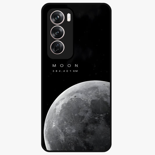 Cosmic Moon Glow Glass Case showing flat back view with glowing moon artwork and glossy glass finish.