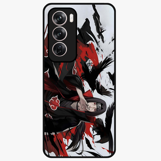 Crimson Crow Illusion Glass Case showing flat back view with artistic crow illusion artwork and glossy glass finish.