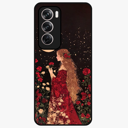 Crimson Dreams Glass Case showing flat back view with dreamy crimson artwork and glossy glass finish.