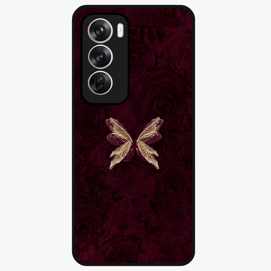 Crimson Fade Butterfly Glass Case showing flat back view with fading butterfly artwork and glossy glass finish.