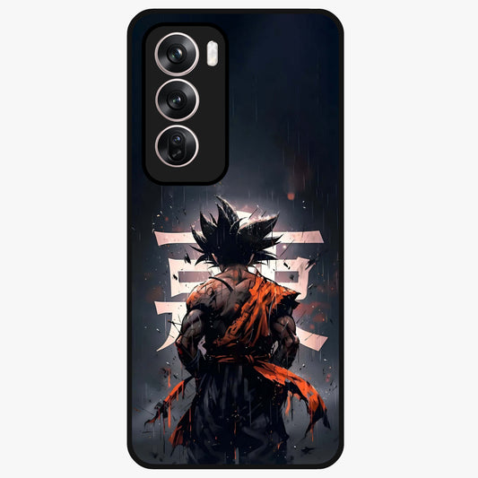 Dark Warrior In Rain Glass Case showing flat back view with warrior artwork in rainy atmosphere and glossy glass finish.