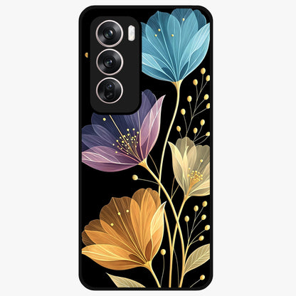 Delicate Multicolor Flowers Glass Case showing flat back view with vibrant floral artwork and glossy glass finish.