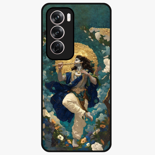 Divine Krishna Art Glass Case showing flat back view with Lord Krishna artwork and glossy glass finish.