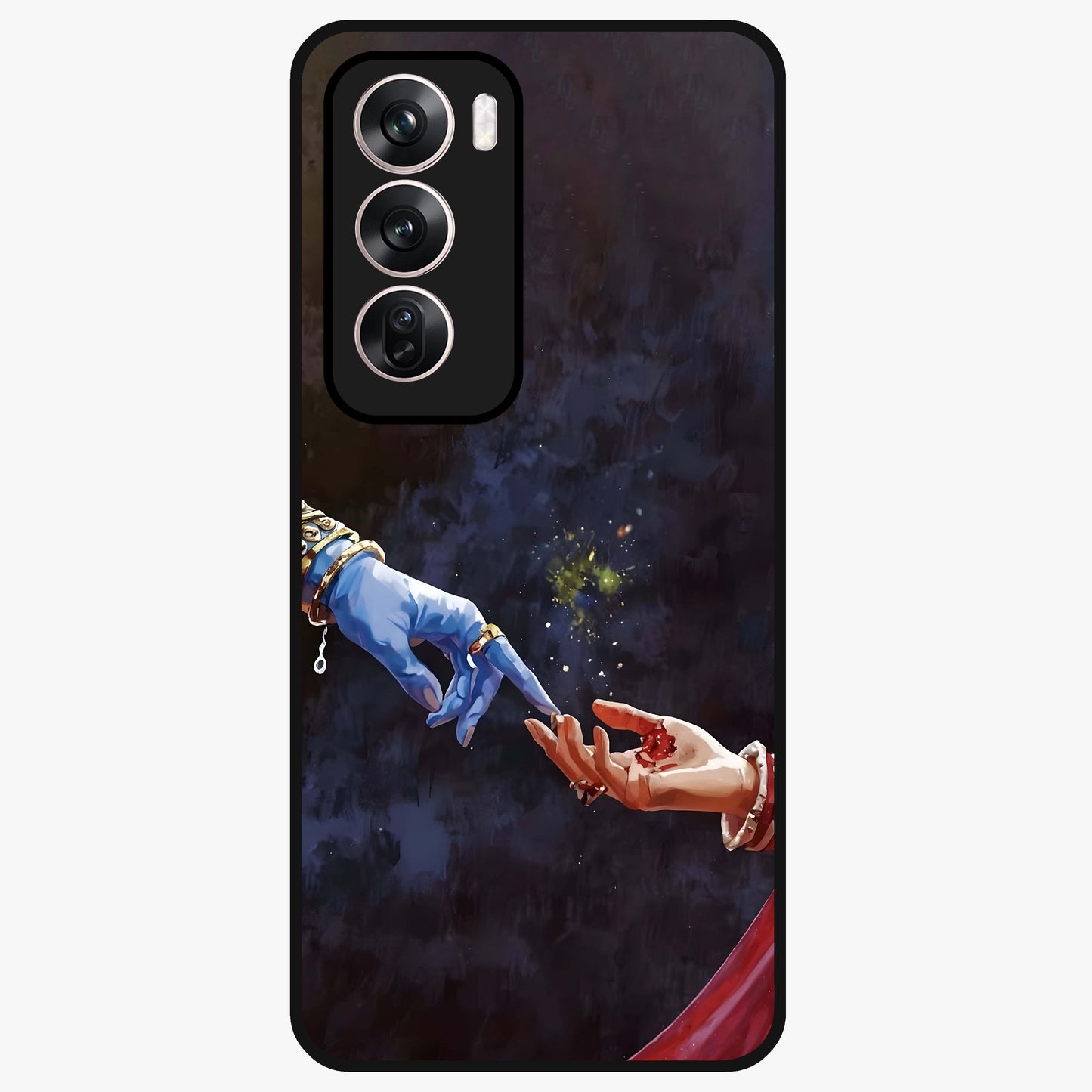 Divine Touch Eternal Glass Case showing flat back view with spiritual themed artwork and glossy glass finish.