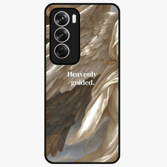 Divine Winged Grace Glass Case showing flat back view with elegant wing inspired artwork and glossy glass finish.