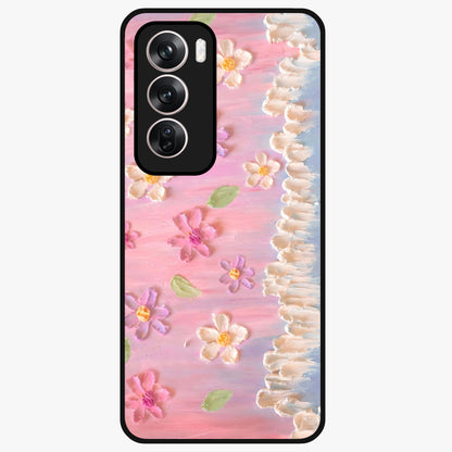 Dreamy Painted Garden Glass Case showing flat back view with artistic painted floral garden artwork and glossy glass finish.
