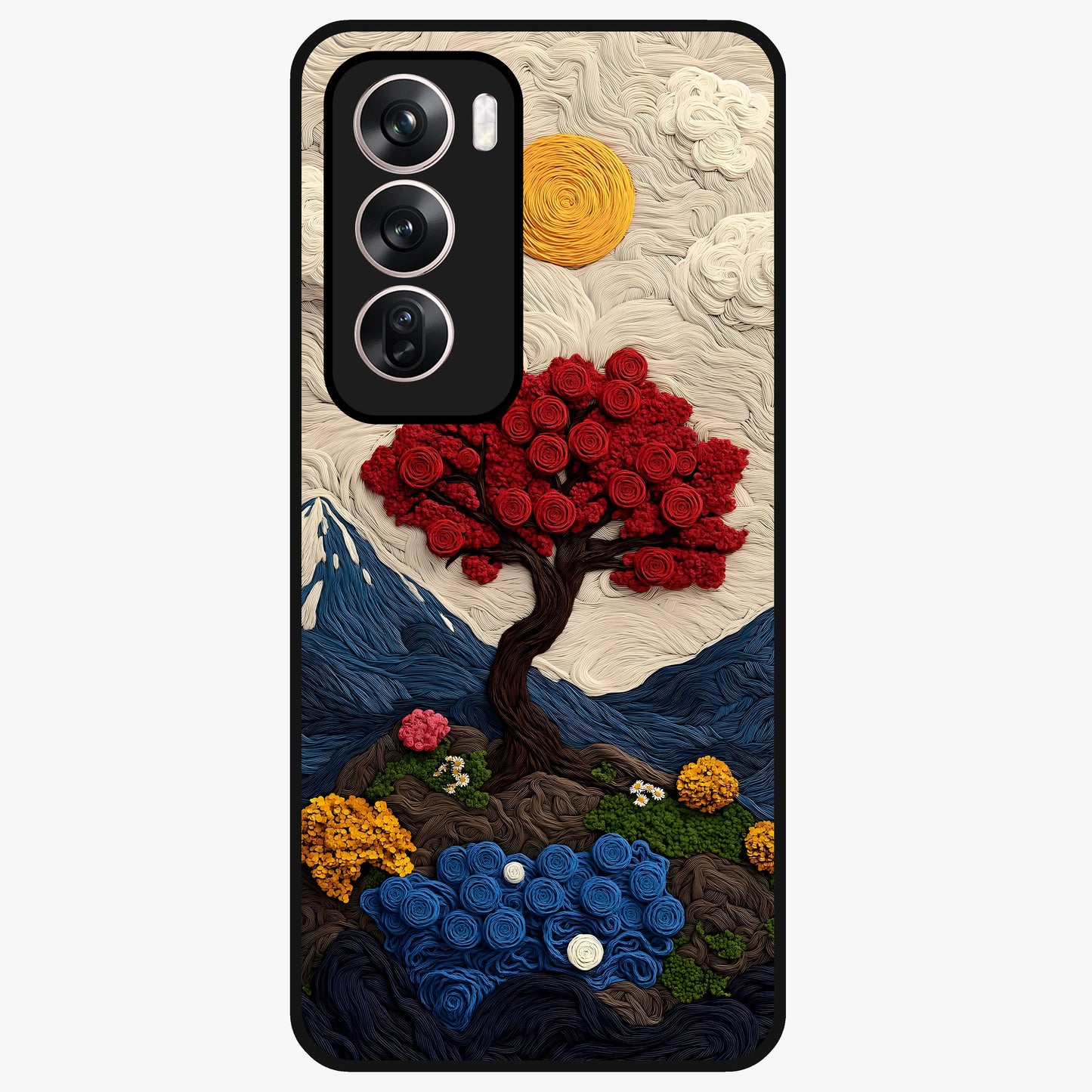 Eternal Nature Tapestry Glass Case showing flat back view with intricate nature tapestry artwork and glossy glass finish.