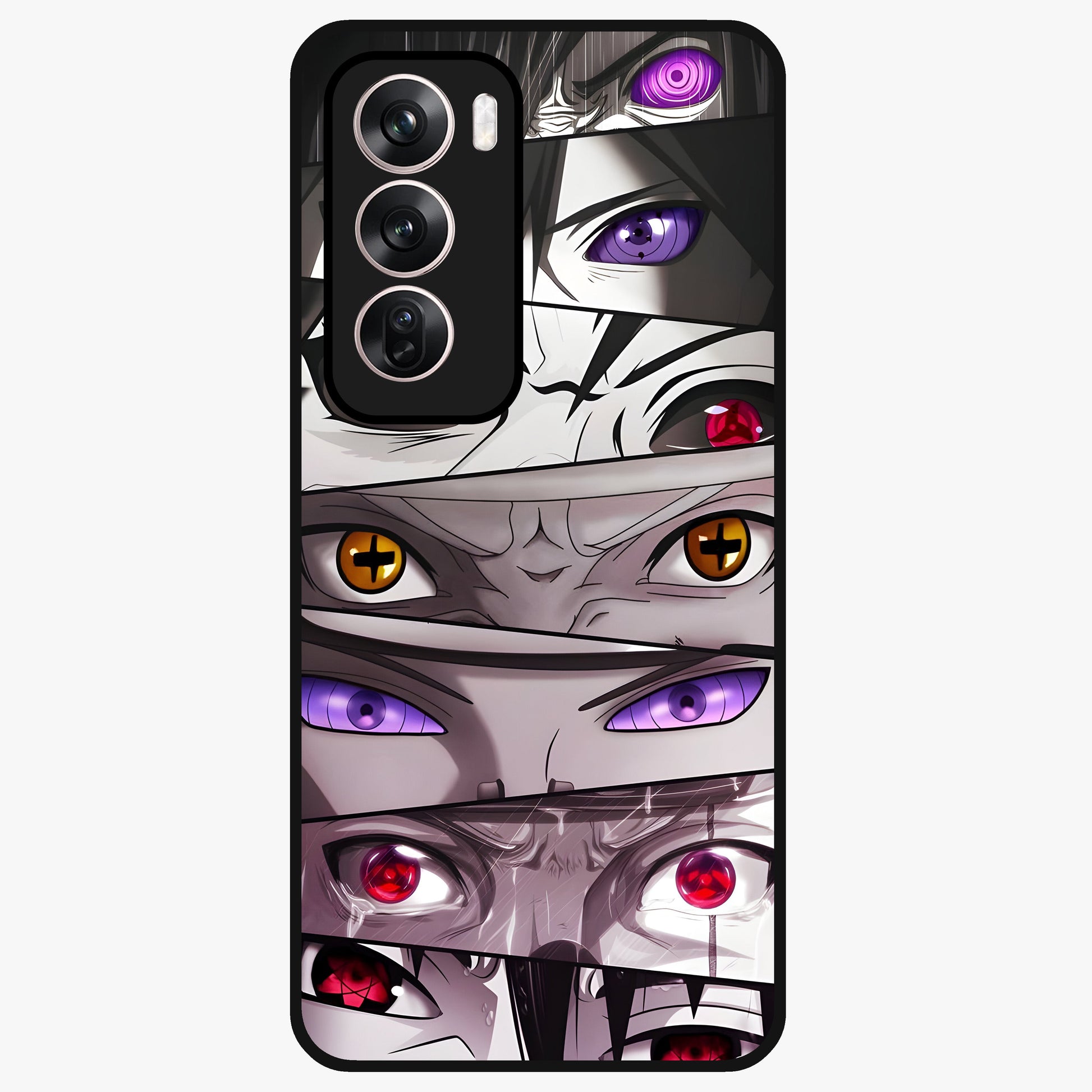 Eyes of Destiny Glass Case showing flat back view with striking eye themed artwork and glossy glass finish.