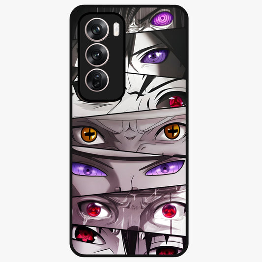 Eyes of Destiny Glass Case showing flat back view with striking eye themed artwork and glossy glass finish.