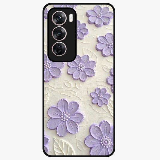 Floral Wall Art With Purple Flowers Glass Case showing flat back view with purple flower artwork and glossy glass finish.