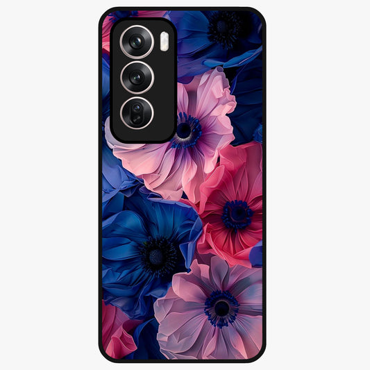 Flower Paper Art Pattern Glass Case showing flat back view with paper cut style floral artwork and glossy glass finish.