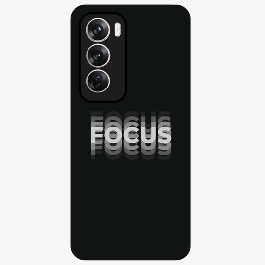 Focus Mode On Glass Case showing flat back view with bold motivational typography design and glossy glass finish.