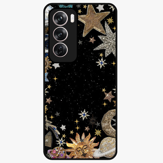 Galactic Jewel Stars Glass Case showing flat back view with sparkling star jewel artwork and glossy glass finish.