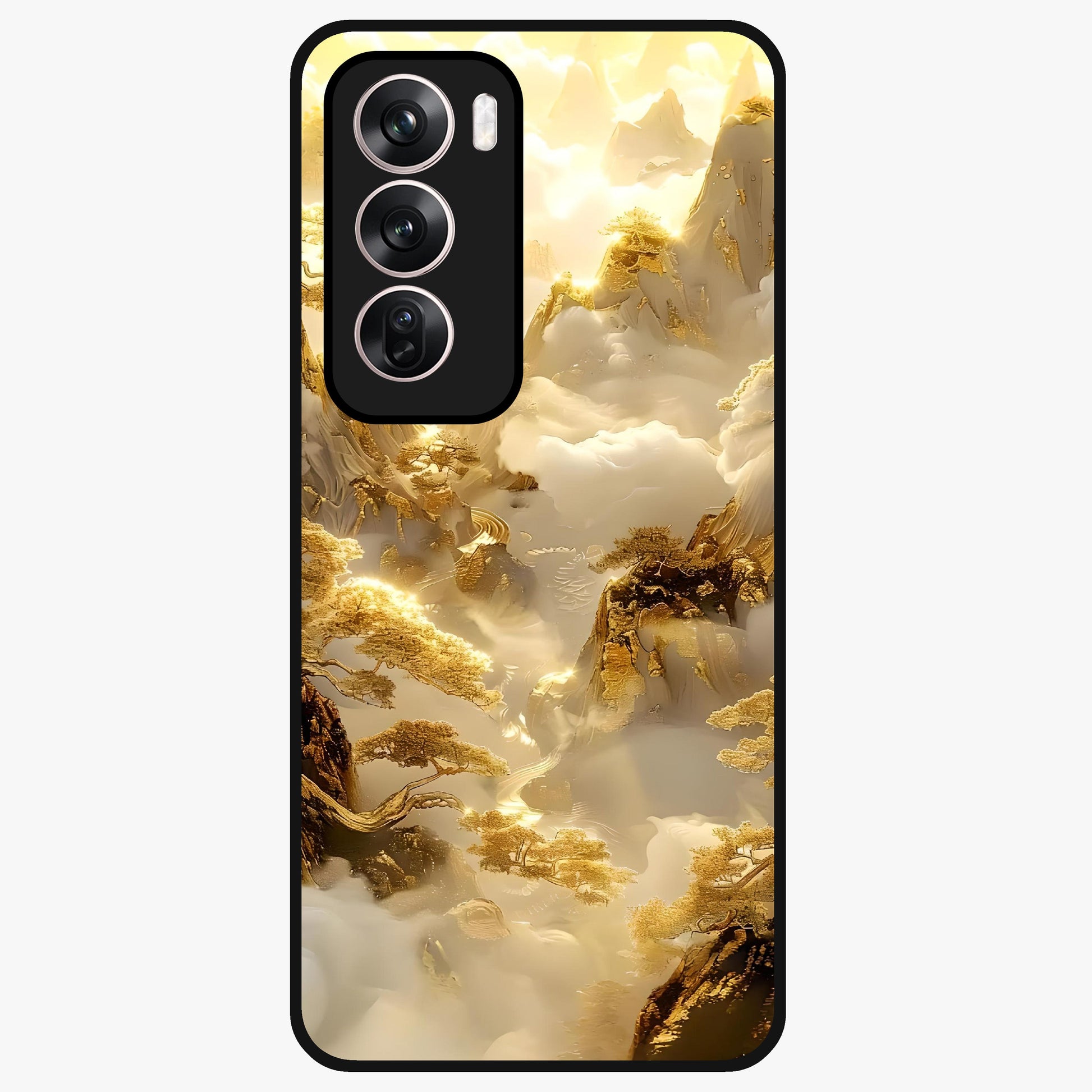 Gates Of Illumination Glass Case showing flat back view with mystical illuminated gate artwork and glossy glass finish.