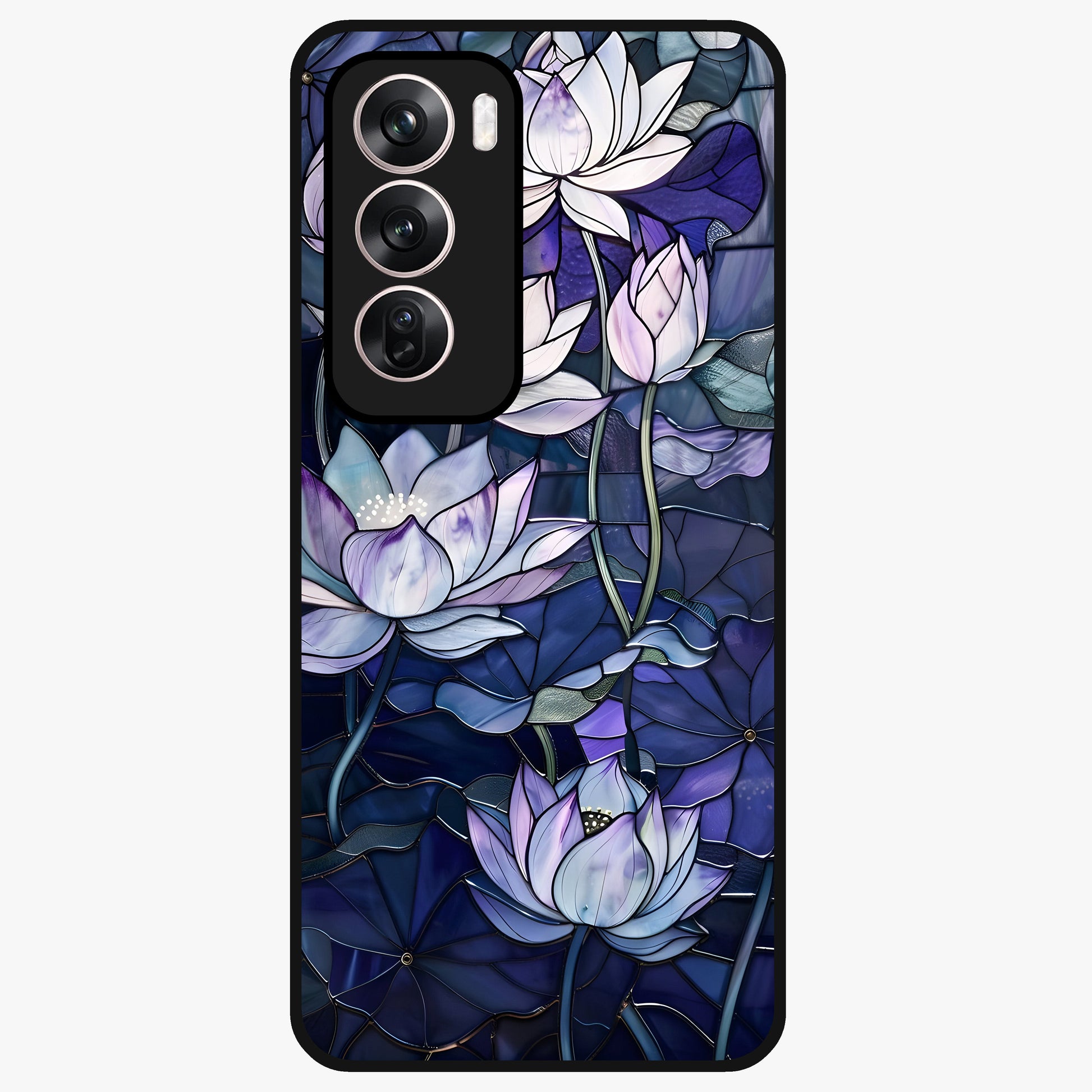 Gloss Petal Rush Glass Case showing flat back view with glossy flower petal artwork and smooth glass finish.