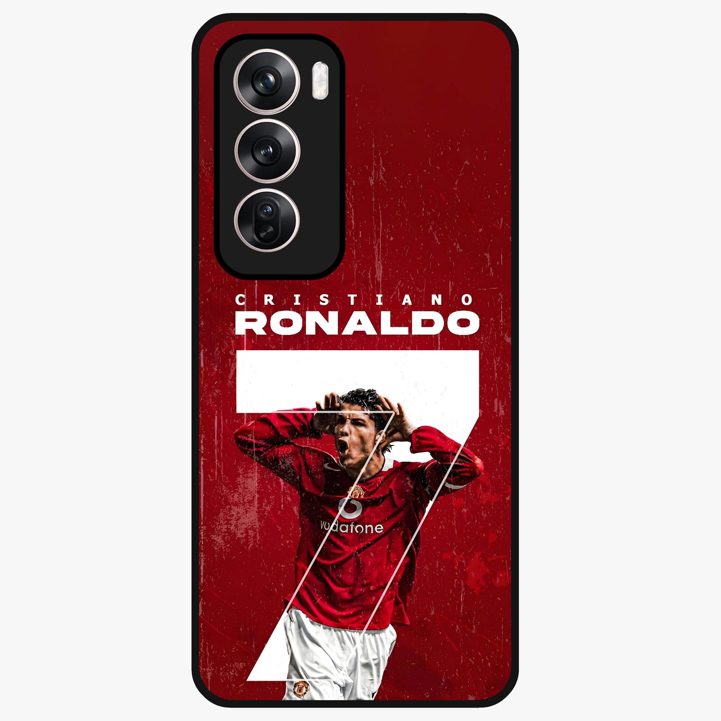 Goal Celebration Legacy Glass Case showing flat back view with football celebration inspired artwork and glossy glass finish.