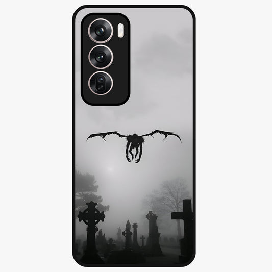 Graveyard Shadow Descent Glass Case showing flat back view with dark graveyard themed artwork and glossy glass finish.