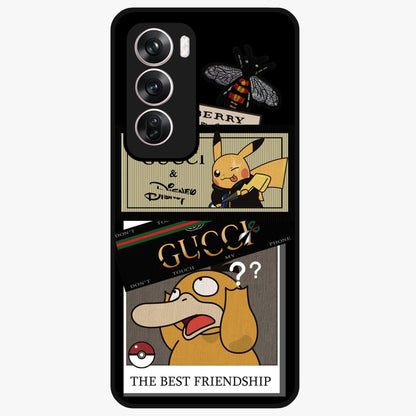 Gucci Play Mashup Glass Case showing flat back view with luxury inspired graphic artwork and glossy glass finish.