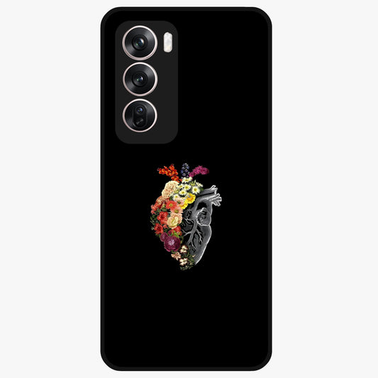 Heart With Flowers Glass Case showing flat back view with heart shaped floral artwork and glossy glass finish.