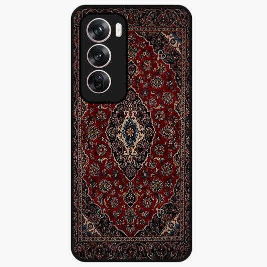 Heritage Carpet Royale Glass Case showing flat back view with ornate Persian carpet inspired pattern and glossy glass finish.