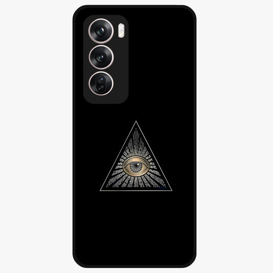 Illuminati Evil Glass Case showing flat back view with mysterious illuminati symbol artwork and glossy glass finish.