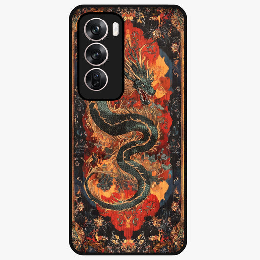 Inferno Dragon Soul Glass Case showing flat back view with fiery dragon artwork and glossy glass finish.
