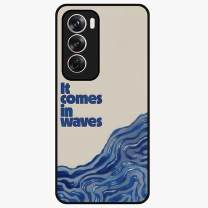 It Comes In Waves Quote Glass Case showing flat back view with inspirational wave themed quote artwork and glossy glass finish.