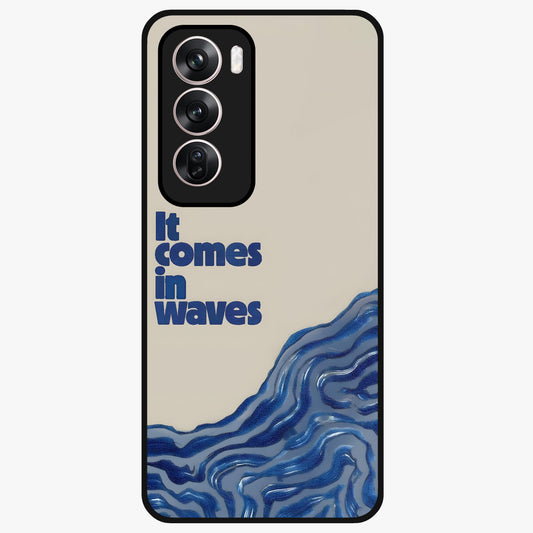 It Comes In Waves Quote Glass Case showing flat back view with inspirational wave themed quote artwork and glossy glass finish.
