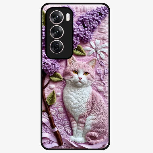 Lavender Cat Whimsy Glass Case showing flat back view with cute lavender cat artwork and glossy glass finish.