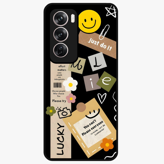 Lucky Aesthetic Collage Glass Case showing flat back view with trendy aesthetic collage artwork and glossy glass finish.
