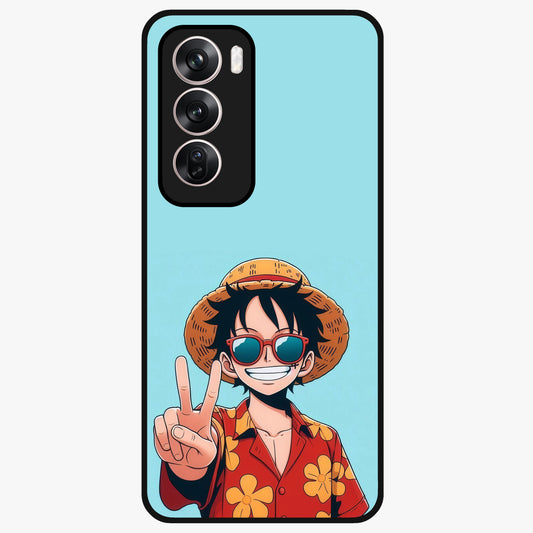 Luffy Summer Anime Vibe Glass Case showing flat back view with vibrant anime character artwork and glossy glass finish.