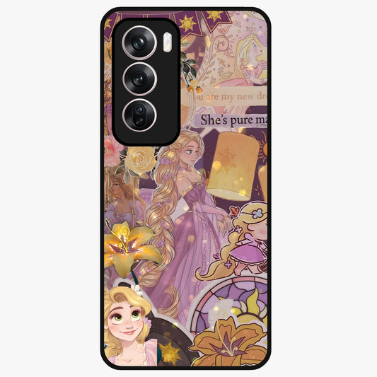 Magical Tangled Dream Glass Case showing flat back view with dreamy tangled artwork and glossy glass finish.