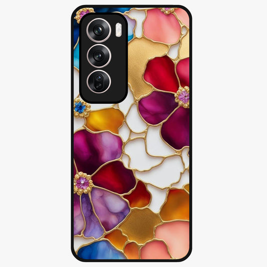 Marble Flower Pattern Glass Case showing flat back view with marble texture floral artwork and glossy glass finish.