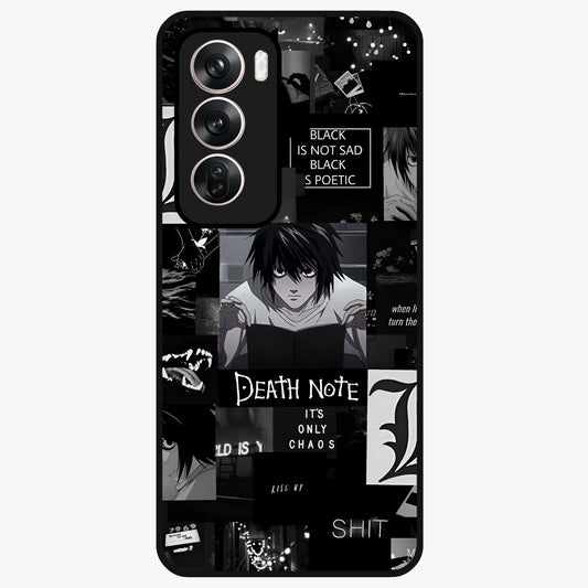 Midnight Chaos Mind Glass Case showing flat back view with abstract dark themed artwork and glossy glass finish.