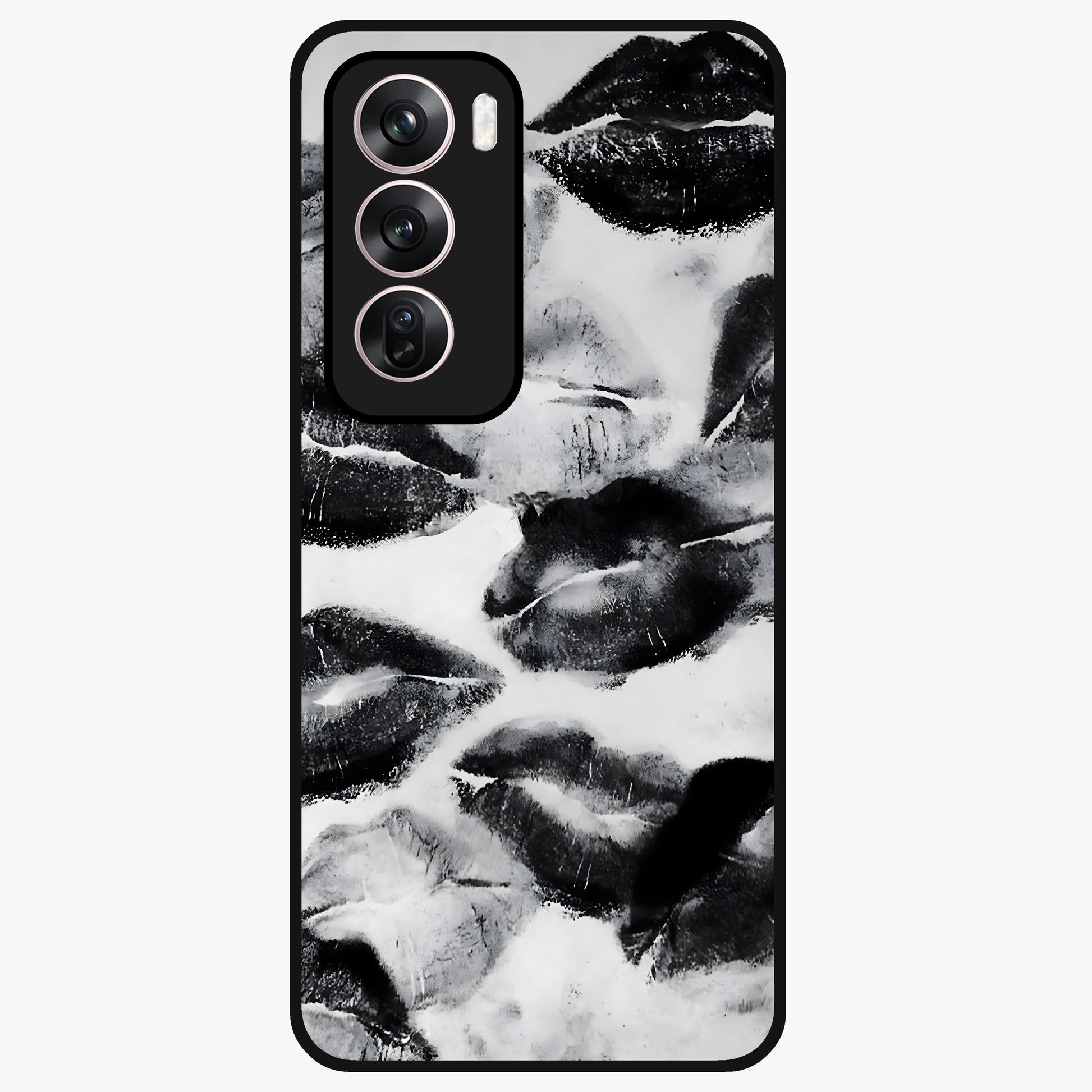 Midnight Kiss Marks Glass Case showing flat back view with lipstick kiss mark artwork and glossy glass finish.